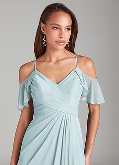 Azazie Dakota Bridesmaid Dresses Mist A-Line Off the Shoulder Mesh Dress image5