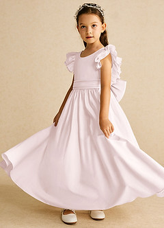 Azazie Piglette Robe Demoiselle D'honneur Fillette Robe Trapèze en Mat Satiné Nœud Rose Pâle image2