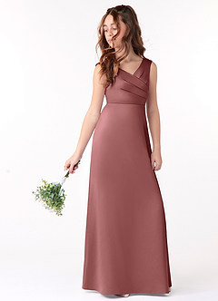 Azazie Sadia Junior Amethyst A-Line Pleated Stretch Satin Dress image1