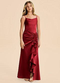 Azazie Rosalia Junior Scarlet Sheath Pleated Stretch Satin Dress image6