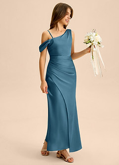 Azazie Madelyn Junior Bermuda Sheath Off the Shoulder Stretch Satin Dress image6