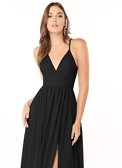 Azazie Aaida Abiti da Damigella Abito A-Line in Chiffon Corsetto Nero image6