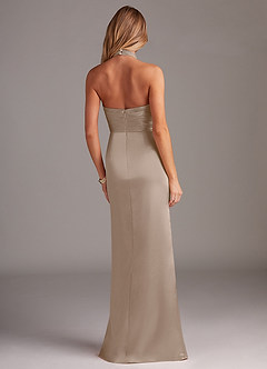 Azazie Jemma Bridesmaid Dresses Taupe Sheath Pleated Stretch Satin Dress image6