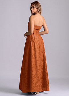Azazie Lucienne Bridesmaid Dresses Burnt Orange A-Line Strapless Floral Burnout Dress image2