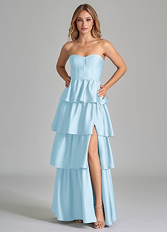 Azazie Faye Bridesmaid Dresses Sky Blue A-Line Ruched Stretch Satin Dress image5