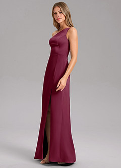 Azazie Feby Bridesmaid Dresses Mulberry A-Line One Shoulder Stretch Satin Dress image4