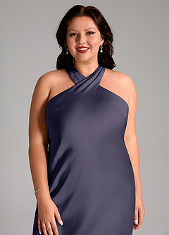 Azazie Doretta Bridesmaid Dresses Stormy Mermaid Pleated Stretch Satin Dress image11