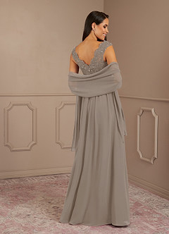 Azazie Amethyst Mother of the Bride Dresses Taupe A-Line V-Neck Sequins Chiffon Dress image2
