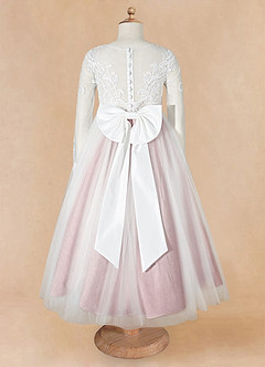 Azazie Elodie Flower Girl Dresses Ivory Dusty Rose Ball-Gown Lace Dress image11