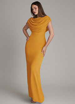 Azazie Hadley Robes de demoiselle d'honneur Robe Sirène en Mousseline de soie Plissée Caramel écossais image8