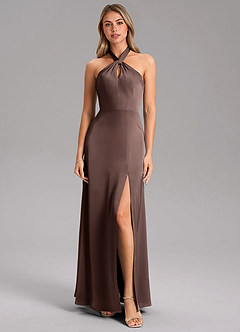 Azazie Tracie Brudtärnklänningar Klä av A-Linje i Stretch Satin Sidoslits Ganache image5