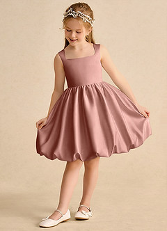 Azazie Nirvana vestidos de niña de las flores Vestido de Rosa De Cedro de Satin Mate de Princesa con Volante image3