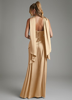 Azazie Gabriela Bridesmaid Dresses Champagne A-Line Corset Stretch Satin Dress image2