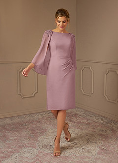 Azazie Carmela Mère de la mariée Robes Robe Fourreau en Mousseline de soie Dentelle Rose Poussiéreuse image1