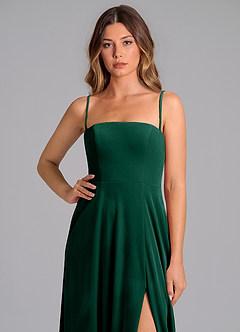 Azazie Wren Probar vestidos en casa Vestido de Esmeralda de terciopelo de Corte en A con Sin tirantes image2