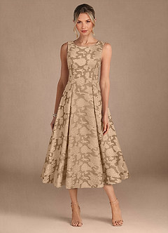 Azazie Fulton vestidos de madre de la novia Vestido de Champán de Devorado Floral de Corte En A con Plisado image5