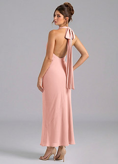 Azazie Velli Brautjungfernkleider Meerjungfrau-Linie Hoher Kragen Chiffon Kleid Rosettenrosa image6