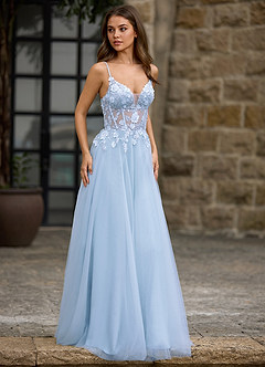 Drapelet Blue A-line Prom Dress image4