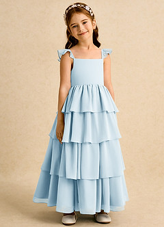 Azazie Boba Robe Demoiselle D'honneur Fillette Robe Trapèze en Mousseline de soie Col Carré Bleu Ciel image1