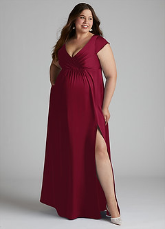 Azazie Allessia vestidos de dama de honor de maternidad Vestido de Corte En A Plisado Hasta el suelo Satén Elástico image10