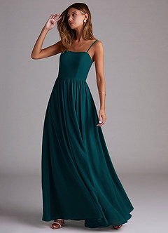 Azazie Calianna Bridesmaid Dresses Pine A-Line Off the Shoulder Chiffon Convertible Dress image3