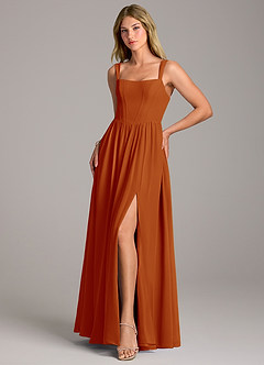 Azazie Rosaline Vestidos de damas de honor Vestido de Pimenton de Gasa de Corte en A con Corte Lateral image3