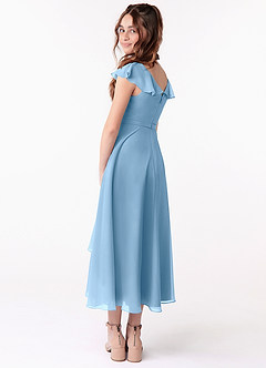 Azazie Posie Junior Steel Blue A-Line Ruched Chiffon Dress image4
