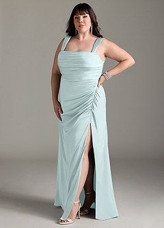 Azazie Jesaphine Bridesmaid Dresses Sea Glass Sheath Bow Stretch Satin Dress image11