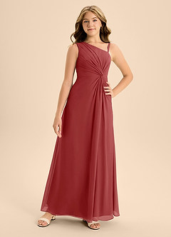 Azazie Brooke Junior Abito A-Line in Chiffon Spacco Laterale Ruggine image4