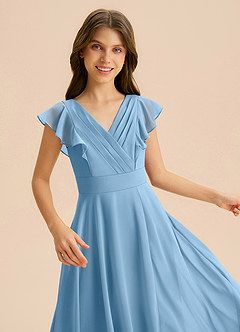 Azazie Anysa Junior Robe Trapèze en Mousseline de soie Rayé Acier Bleuté image7