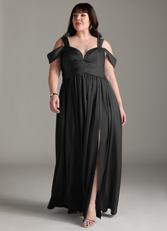 Azazie Lianne Jurken voor bruidsmeisjes Jurk van Stretch Satijn met A-Lijn Off the Shoulder Zwart image11
