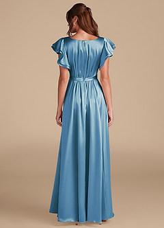 Azazie Daphne Modest Bridesmaid Dresses A-Line Ruched Metallic Satin Floor-Length Dress image2