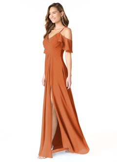 Azazie Dakota Bridesmaid Dresses Cinnamon A-Line V-Neck Pleated Chiffon Dress image4