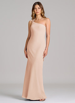 Azazie Monroe Bridesmaid Dresses English Rose Sheath One Shoulder Chiffon Dress image1