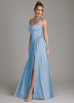 Azazie Francis Bridesmaid Dresses Powder Blue A-Line Corset Stretch Satin Dress image6