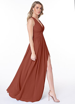 Azazie Jaclyn Bridesmaid Dresses Auburn A-Line Pleated Chiffon Dress image10