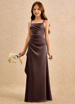 Azazie Cannoli Girls Formal Blumenmädchenkleider A-Linie Plissee Stretch-Satin Kleid Ganache image4