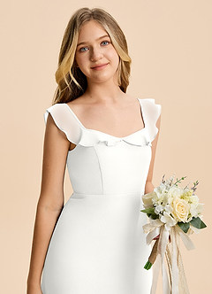 Azazie Cindy Junior White A-Line Ruched Chiffon Dress image6