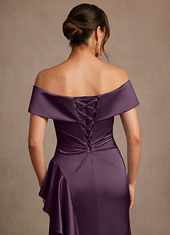Azazie Kirsty Mother of the Bride Dresses Plum Sheath Off the Shoulder Stretch Satin Dress image7