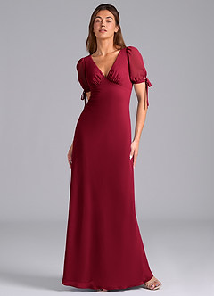 Azazie Pheby Bridesmaid Dresses Burgundy A-Line Pleated Chiffon Dress image1