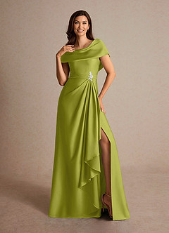 Azazie Branford Mother of the Bride Dresses Lemongrass A-Line Pleated Stretch Satin Dress image6