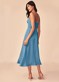 Azazie Dottie Bridesmaid Dresses Steel Blue A-Line Stretch Satin Dress image5