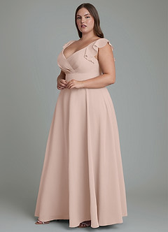 Azazie Leilani Robes de demoiselle d'honneur Robe Trapèze en Mousseline de soie Plissé Rose Anglais image5