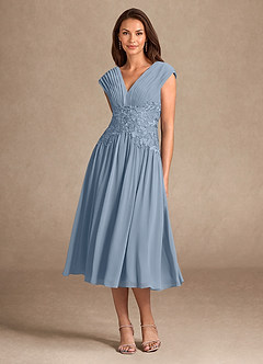 Azazie Hudson Mother of the Bride Dresses Dusty Blue A-Line Lace Dress image3