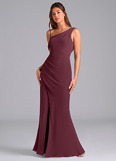 Azazie Madelyn 신부 들러리 드레스 인어 한쪽 어깨 쉬폰 바닥 길이 드레스 image5