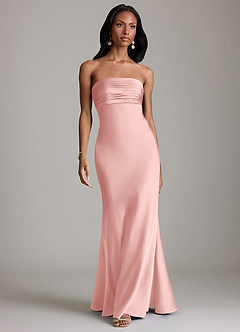 Azazie Saylor Robes de demoiselle d'honneur Robe Sirène en Satin extensible Sans bretelles Rose Poudré image2