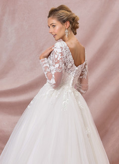 Azazie Freya Wedding Dresses A-Line Sequins Tulle Chapel Train Dress image4