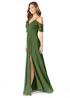 Azazie Dakota Abiti da Damigella Abito A-Line in Chiffon con Scollo a V a Pieghe Oliva image5