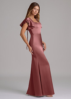 Azazie Elkie 신부 들러리 드레스 인어 스퀘어 네크라인 스트레치 새틴 바닥 길이 드레스 image3