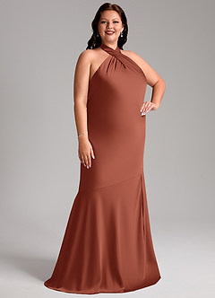 Azazie Lorena Vestidos de damas de honor Vestido de Castaño de Satén Elástico de Corte Sirena con Plisado image10